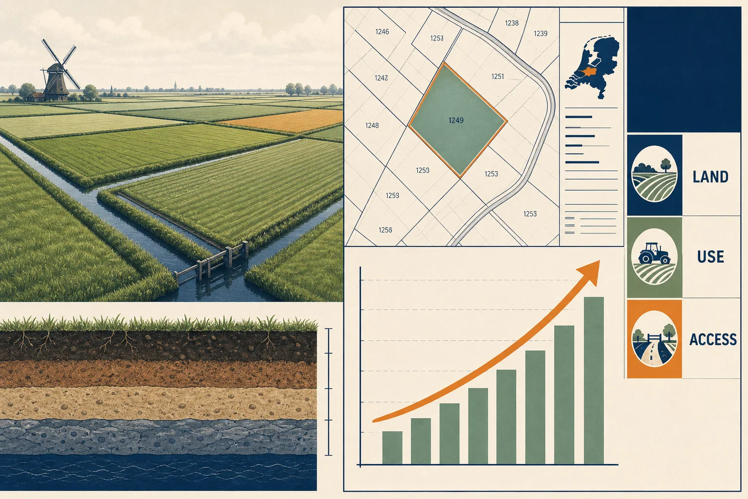Agricultural land valuation visual showing plot, soil, use and access evidence