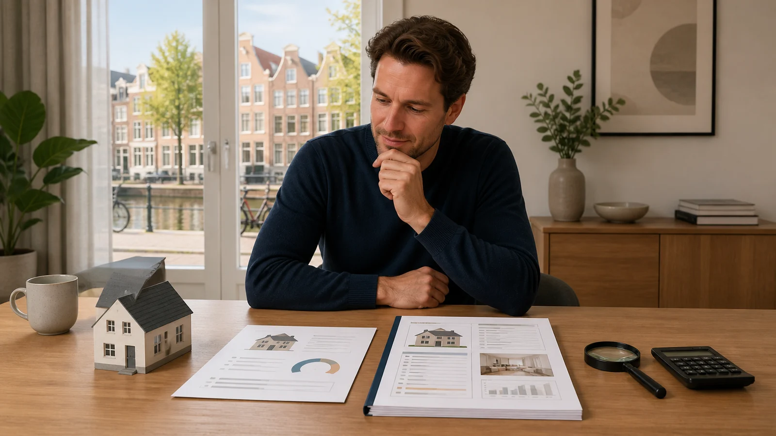 Homeowner comparing a free home value estimate with a formal property valuation report at a table