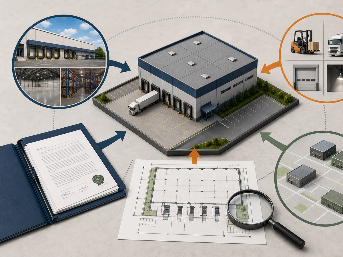 Industrial valuation evidence stack showing capacity, loading, technical condition, lease and market data