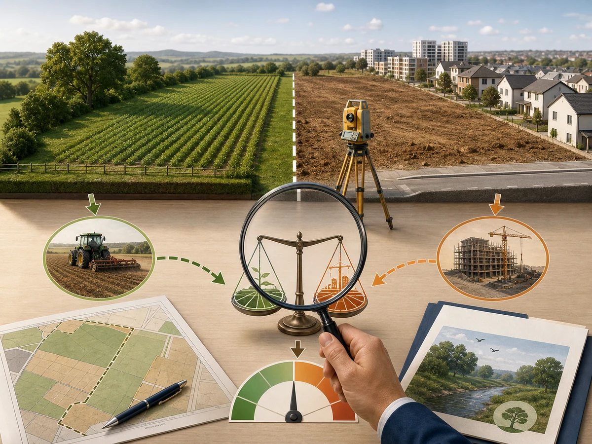 Land valuation evidence connecting current use, survey, planning and market context