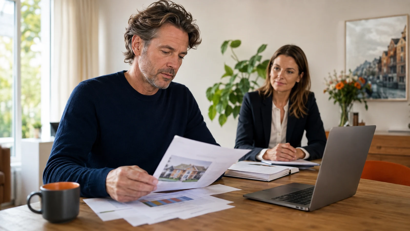 Homeowner and property appraiser reviewing valuation evidence and a property report
