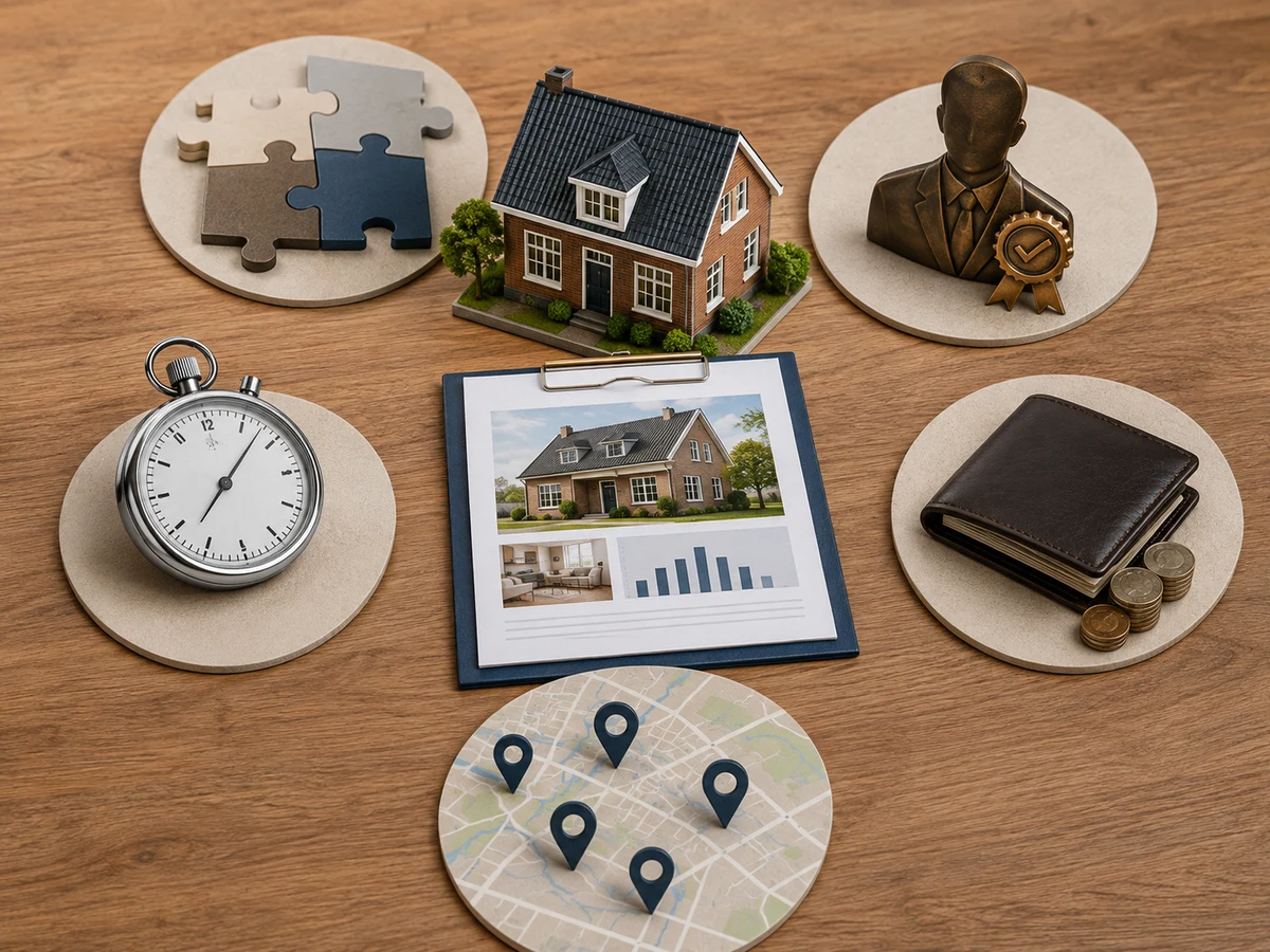 A comparison board showing property, location, report, timing and price evidence for a provincial shortlist