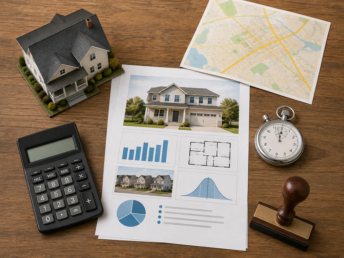 Valuation evidence board with a South Holland map, property file, timing and price checks