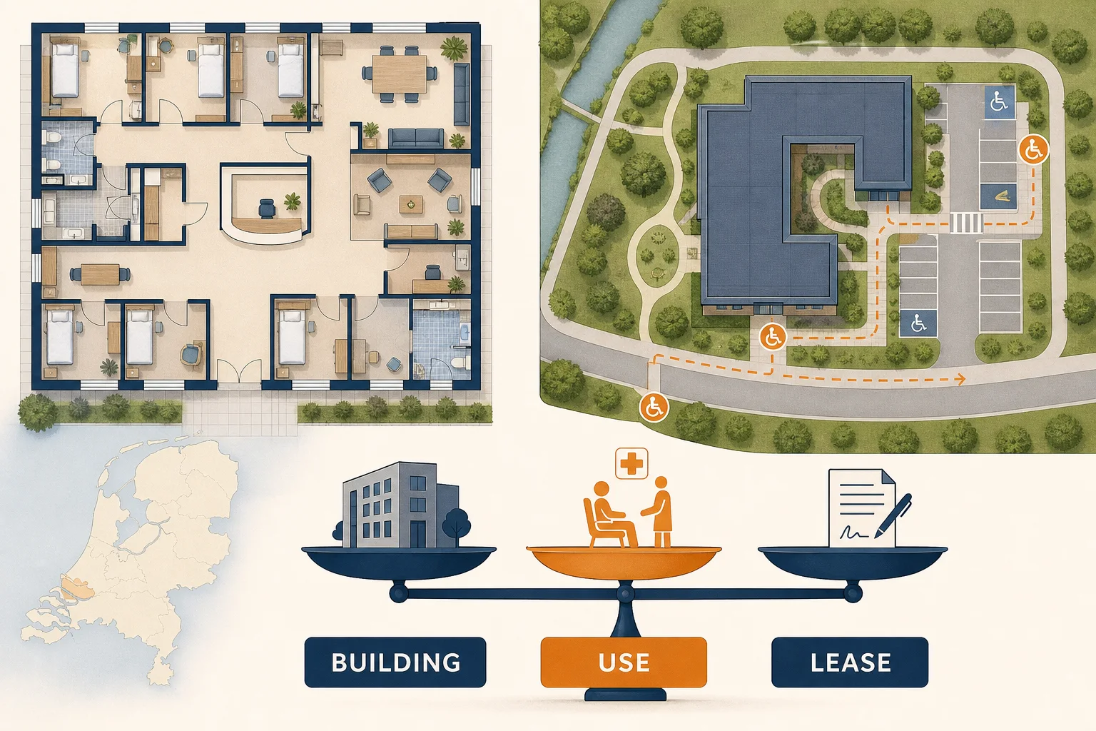 Healthcare valuation visual showing building, care use and lease evidence